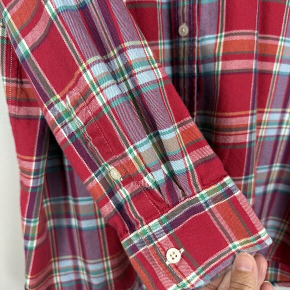 Ralph Lauren Button Up Shirt Women Large Red Multi Plaid Flannel Western Casual - Picture 4 of 8